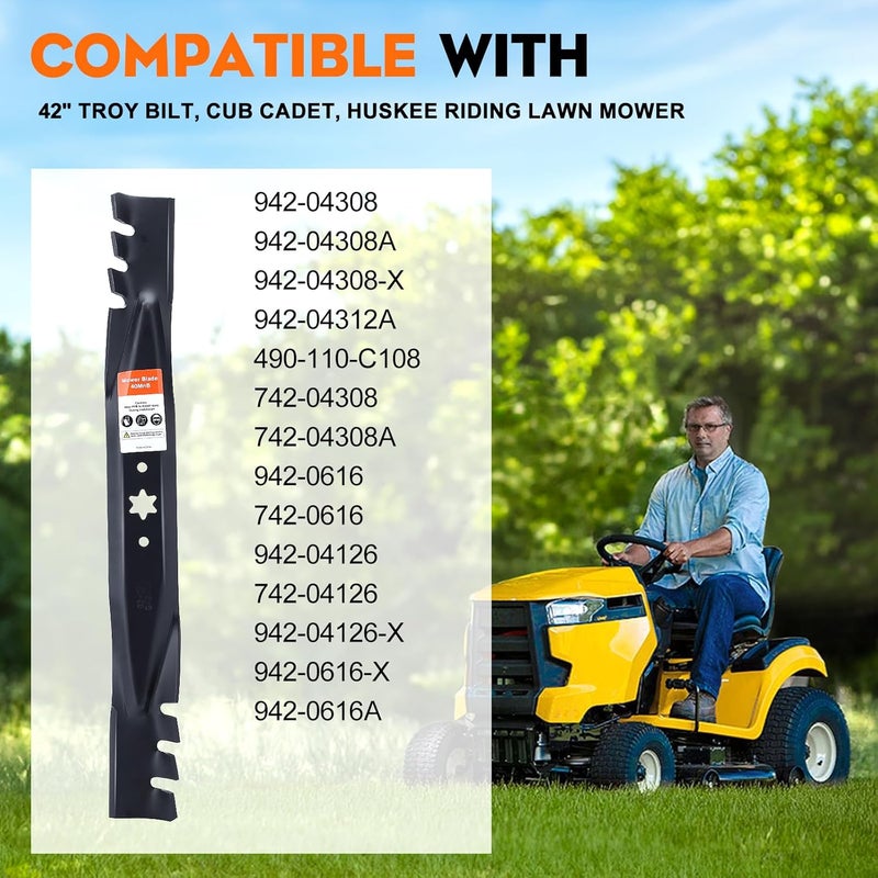 Hipa 942-04308 Mulching Blades for Cub Cadet XT1 LT42 ZT1 RZT42 42 inch Riding Mower, Troy Bilt Bronco Pony 42'' Deck Lawn Tractor Replace for 942-04308-X 942-0616 742-0616 942-04126 - Image 1